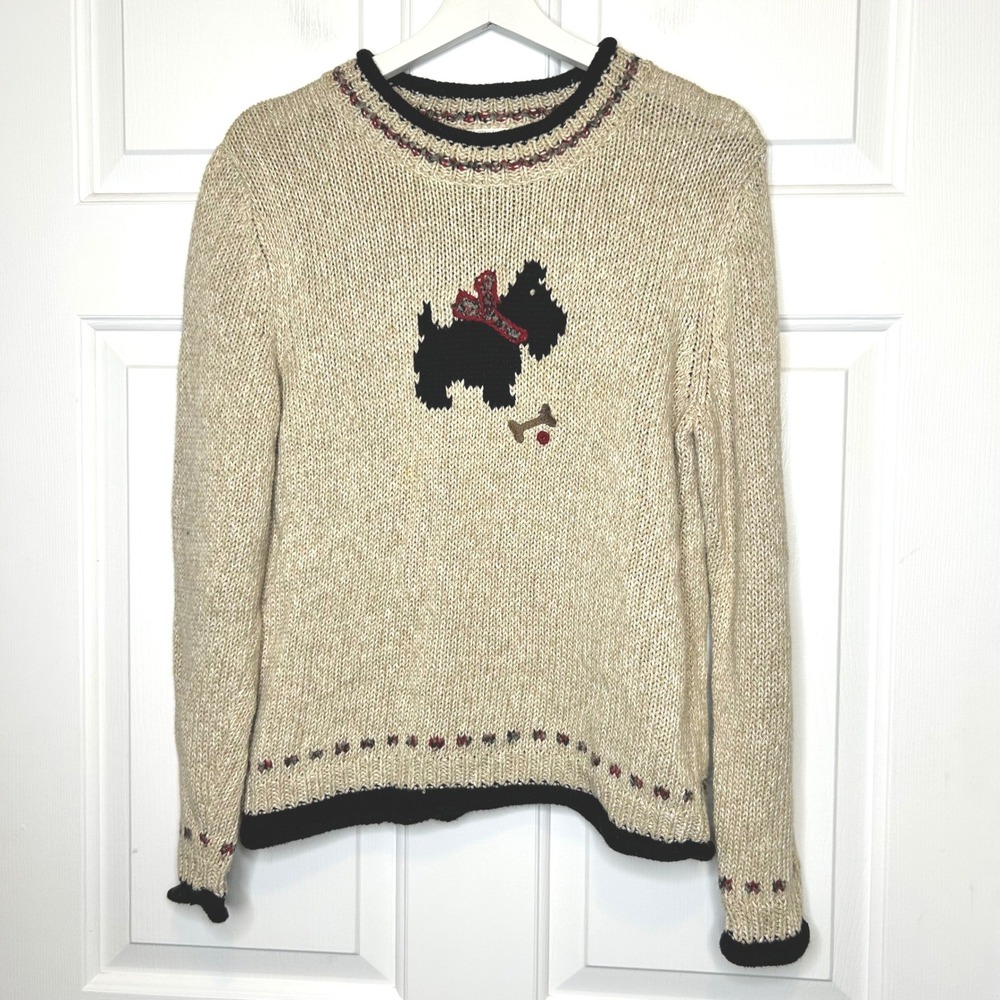 CJ Christopher & Banks Scottie Dog Hand‎ Embroidered Sweater Small